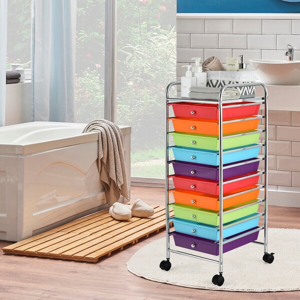 Costway Carrello cassettiera multiuso con 10 cassetti da cucina, Contenitore con ruote a 10 ripiani per bagno Colorato scuro