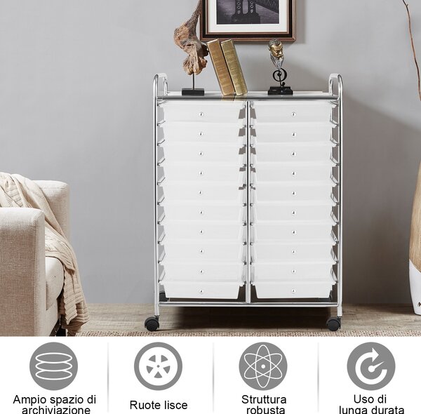 Costway Carrello cassettiera multiuso e leggero con 20 cassetti, Contenitore con ruote per ufficio e casa Trasparente