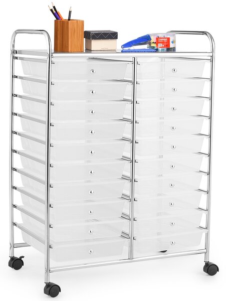 Costway Carrello cassettiera multiuso e leggero con 20 cassetti, Contenitore con ruote per ufficio e casa Trasparente