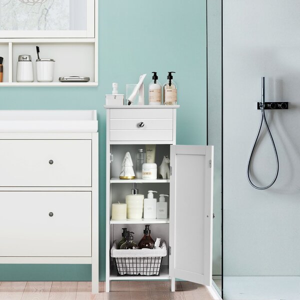 Costway Armadio del bagno con anta singolae e 2 mensole regolabili, Organizer verticale per bagno e salone Bianco
