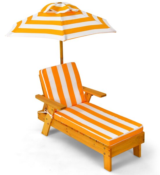 Costway Chaise longue da esterno per bambini con ombrellone smontabile, Sedia portatile di legno per esterno