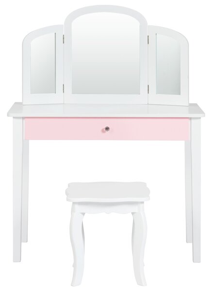 Costway Set toeletta con con specchio tripartito e cassetto per bambini, Scrivania smontabile 2 in 1 per leggere Bianco