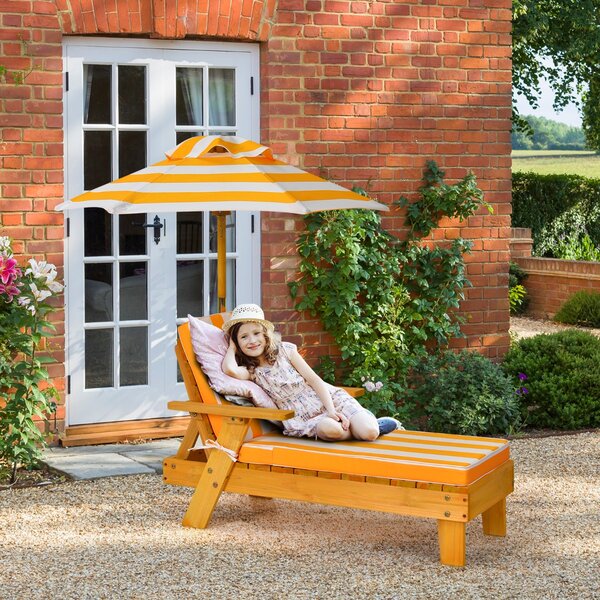 Costway Chaise longue da esterno per bambini con ombrellone smontabile, Sedia portatile di legno per esterno
