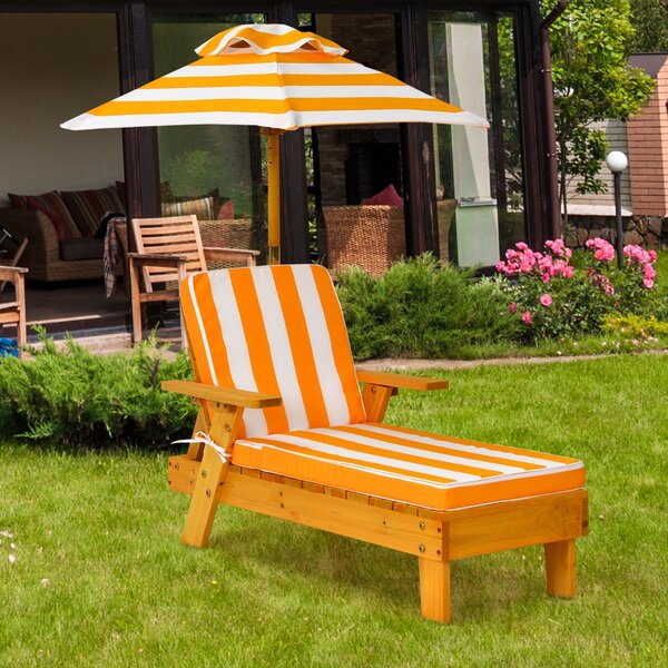 Costway Chaise longue da esterno per bambini con ombrellone smontabile, Sedia portatile di legno per esterno