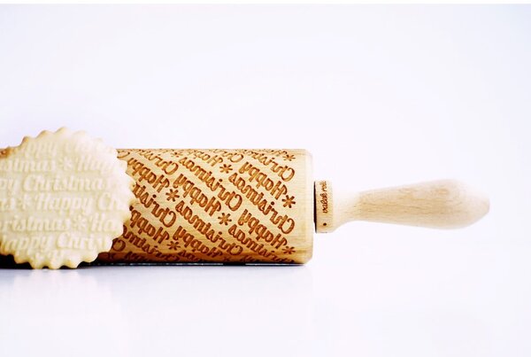 Rullo per pasta in legno a rilievo natalizio con Happy Christmas - Valek