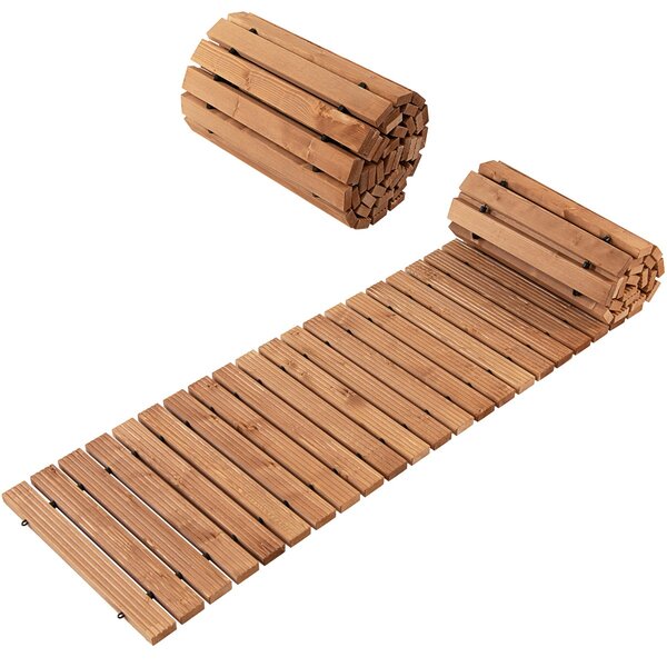 Costway Sentiero avvolgibile di legno per giardino, Vialetto con fil di ferro e consistenza antiscivolo 43cm