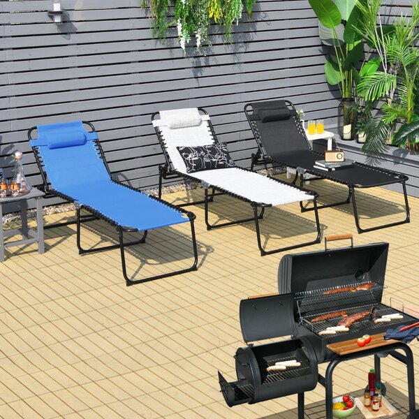 Costway Chaise longue pieghevole con poggiatesta rimovibile, Sedia reclinabile da spiaggia con schienale regolabile Nero