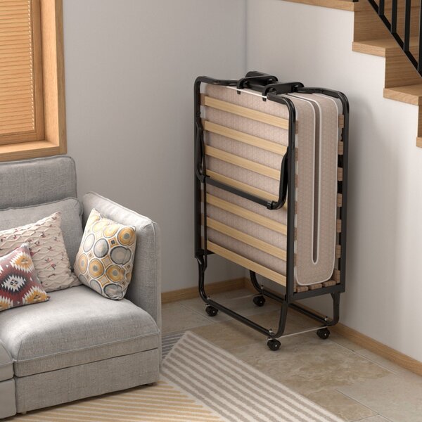 Costway Letto brandina con materasso in memory foam struttura resistente 4 ruote girevoli, Lettino pieghevole per casa Beige