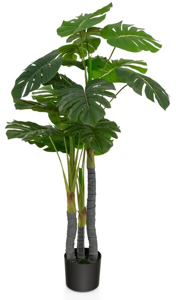 Costway Albero di filodendro artificiale con supporto in cemento 3 rami e 20 foglie, Albero decorativo con foglie in PE