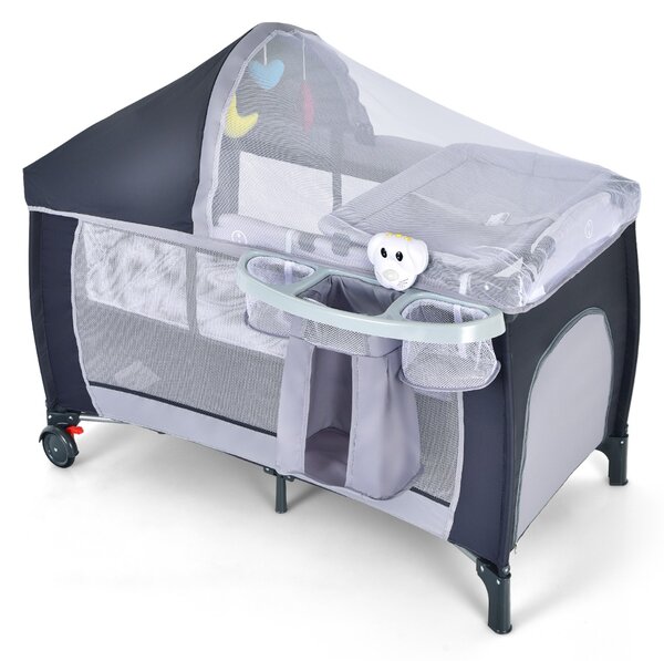Costway Culla per bambini pieghevole con zanzariera, Lettino per bimbi a due livelli regolabile 124x65x81cm Grigio