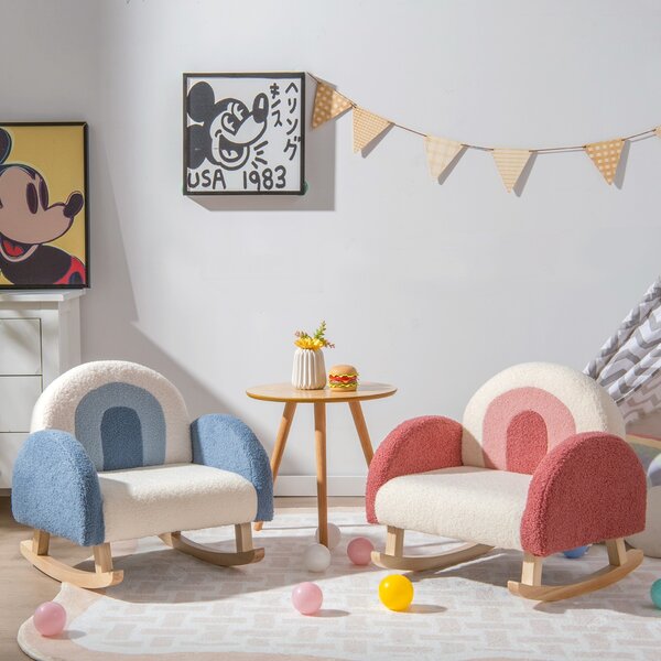 Costway Sedia a dondolo per bambini per cameretta e stanza dei giochi, Divanetto singolo con gambe in legno Rosso
