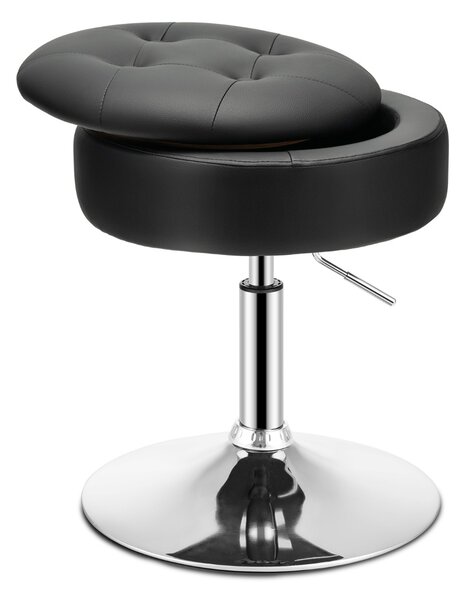 Costway Sgabello girevole a 360° per vanità con portaoggetti, Sedia in pelle PU regolabile in altezza da 51-66cm Nero