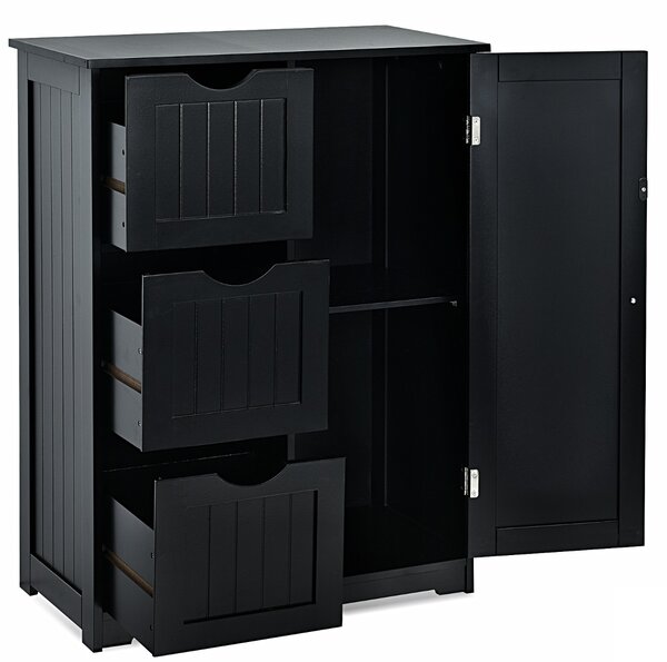 Costway Armadietto di stoccaggio per ufficio con 3 cassetti, Mobile laterale in legno 60x30x81cm Nero