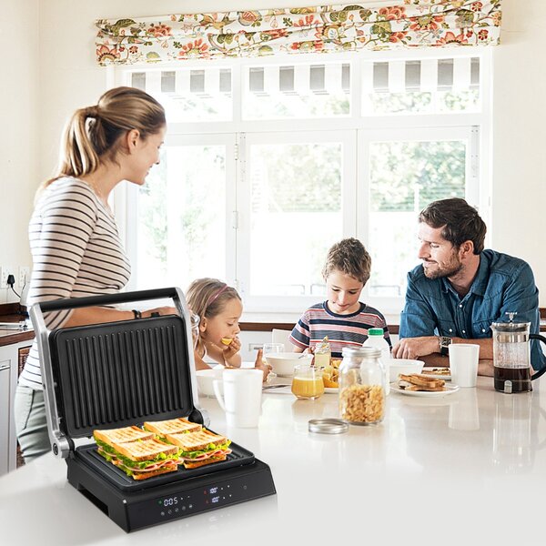 Costway Pressa elettrica per panini 3 in 1 in materiale antiaderente, Piastre per panini a 4 fette rivestite con timer