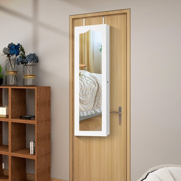 Costway Armadio portagioielli con specchio e 5 luci LED montato a muro, Organizer gioielli da porta con 6 cassetti Bianco