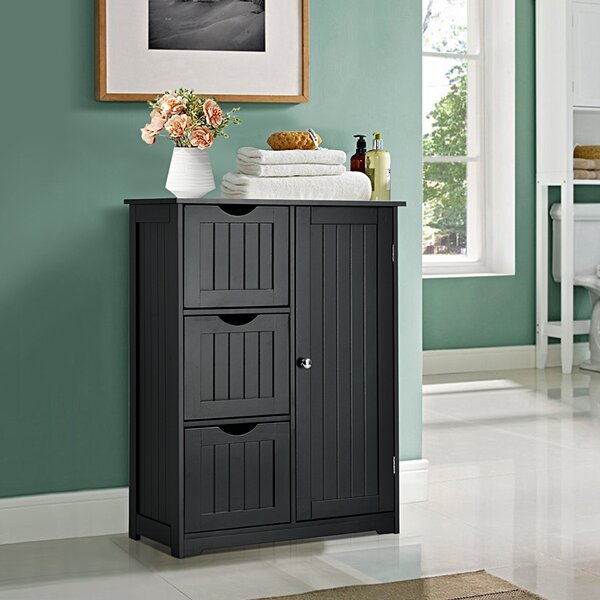 Costway Armadietto di stoccaggio per ufficio con 3 cassetti, Mobile laterale in legno 60x30x81cm Nero