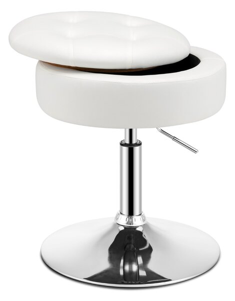 Costway Sgabello girevole a 360° per vanità con portaoggetti, Sedia in pelle PU regolabile in altezza da 51-66cm Bianco