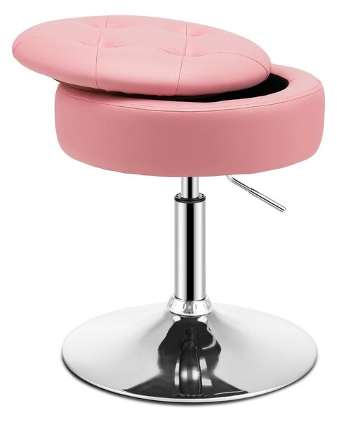 Costway Sgabello girevole a 360° per vanità con portaoggetti, Sedia in pelle PU regolabile in altezza da 51-66cm Rosa