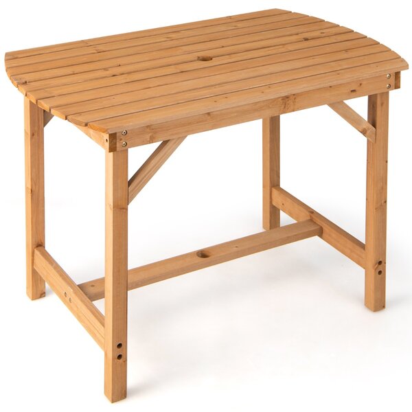 Costway Tavolo da pranzo in legno di abete per esterni, Tavolo per patio con foro per ombrellone da 4-6 persone Naturale