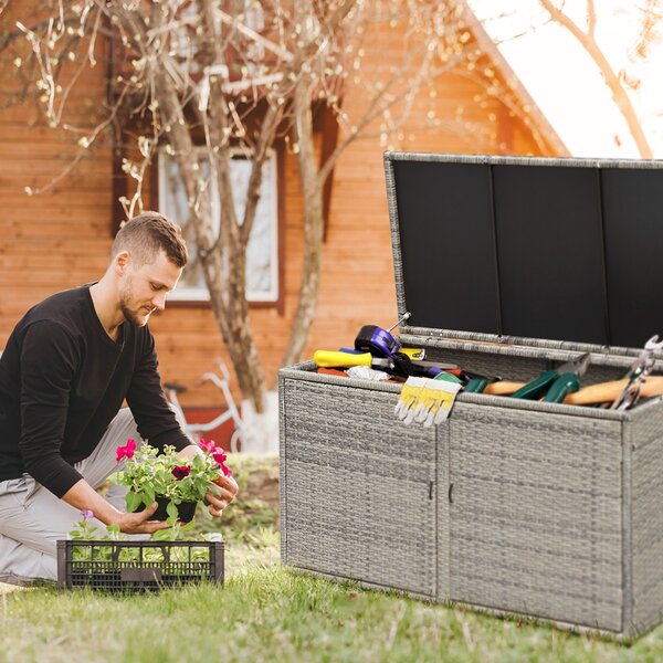 Costway Contenitore di stoccaggio con coperchio 2 ripiani telaio in acciaio, Box per conservazione di oggetti Grigio