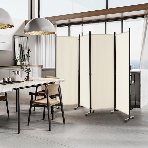 Costway Divisorio con 4 pannelli su ruote, Paravento portatile in tessuto per casa ufficio soggiorno Beige