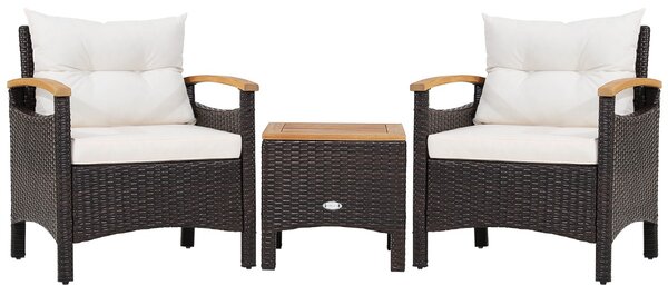 Costway Set di mobili da patio 3 pezzi con cuscino rimovibile accoglienti braccioli, Set di divani in rattan per esterni