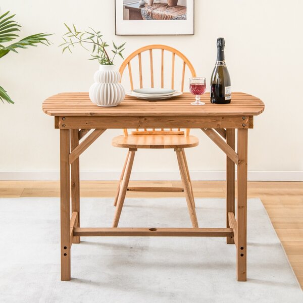 Costway Tavolo da pranzo in legno di abete per esterni, Tavolo per patio con foro per ombrellone da 4-6 persone Naturale