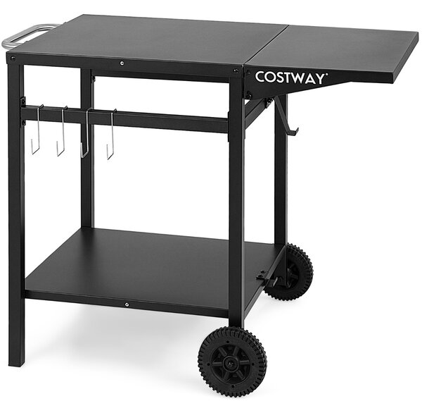 Costway Carrello da pranzo con 4 ganci 2 ruote direzionali, Carrello di preparazione per forno da pizza e barbecue Nero