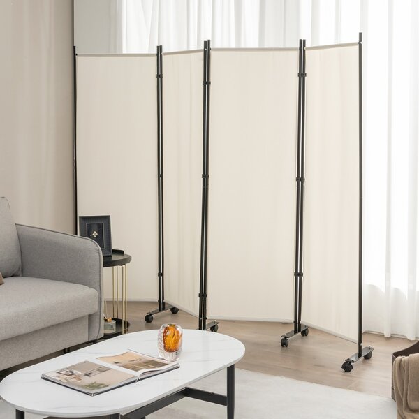 Costway Divisorio con 4 pannelli su ruote, Paravento portatile in tessuto per casa ufficio soggiorno Beige
