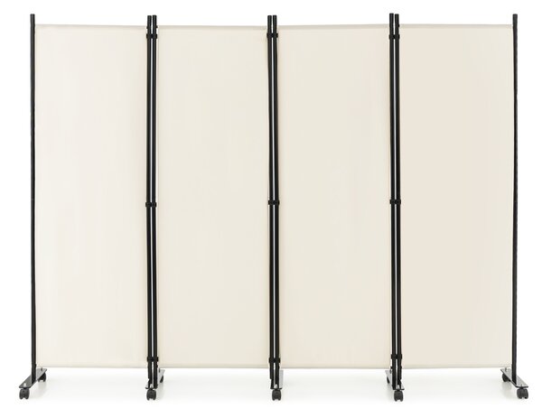Costway Divisorio con 4 pannelli su ruote, Paravento portatile in tessuto per casa ufficio soggiorno Beige