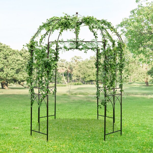 Costway Pergola per feste a forma di gabbia d’uccello, Pergole ad arco in metallo per piante rampicanti da patio Marrone