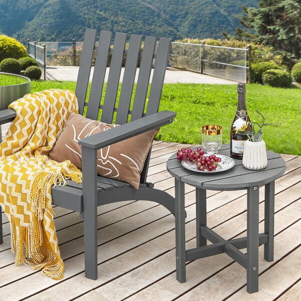 Costway Tavolino rotondo da esterno per patio portico, Tavolo adirondack in HDPE resistente alle intemperie Grigio