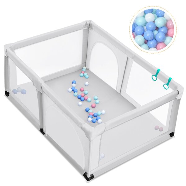 Costway Box per bambini con cancello extra large e rete traspirante, Centro attività portatile per interno Grigio