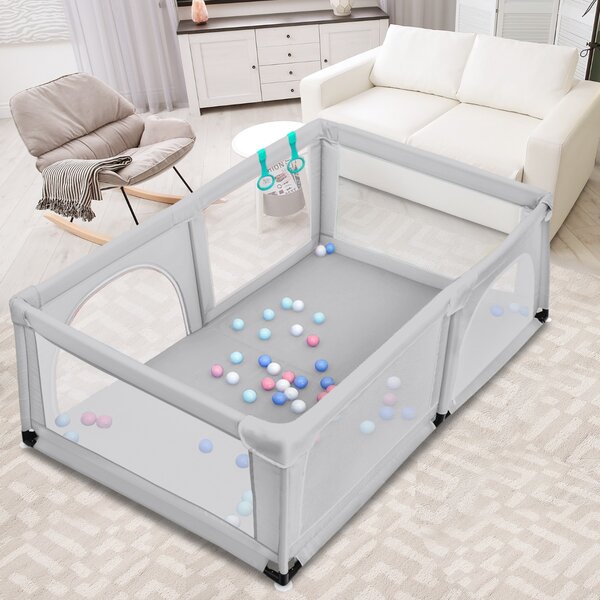 Costway Box per bambini con cancello extra large e rete traspirante, Centro attività portatile per interno Grigio