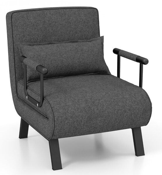 Costway Divano letto trasformabile con schienale regolabile in 6 posizioni cuscino rimovibile, Divano chaise lounge Grigio scuro