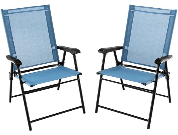 Costway Set di 2 sedie pieghevoli da giardino con braccioli e struttura in metallo, Sedie portatili da esterno Blu