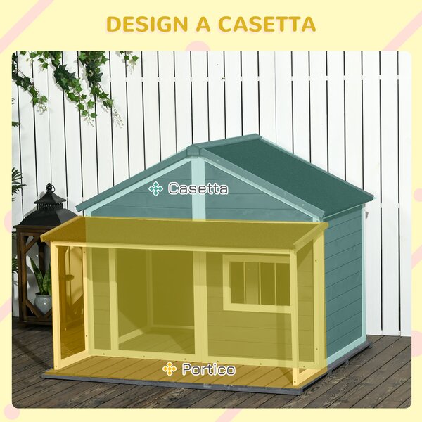 PawHut Cuccia Per Cani Da Esterno Con Terrazza, Finestra E Tetto Impermeabile, 124x112x105cm