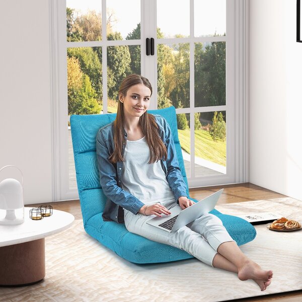Costway Sedia imbottita da pavimento regolabile in 14 posizioni, Poltrona da pavimento 105x56x15cm Azzurro
