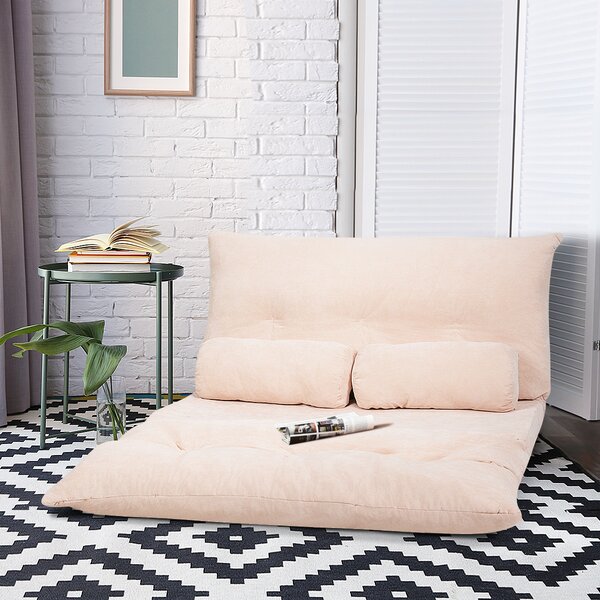 Costway Divano da terra regolabile in 6 posizioni con 2 cuscini, Divano letto durevole e stabile con fodera in camoscio Beige