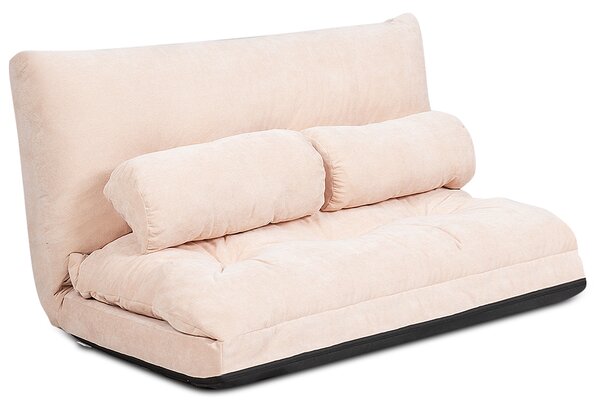 Costway Divano da terra regolabile in 6 posizioni con 2 cuscini, Divano letto durevole e stabile con fodera in camoscio Beige