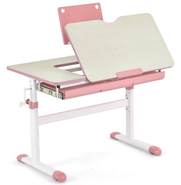 Costway Scrivania per bambini regolabile con piano inclinabile cassetto, Scrivania per bambini tavolo ergonomico Rosa