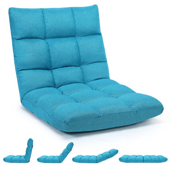 Costway Sedia imbottita da pavimento regolabile in 14 posizioni, Poltrona da pavimento 105x56x15cm Azzurro