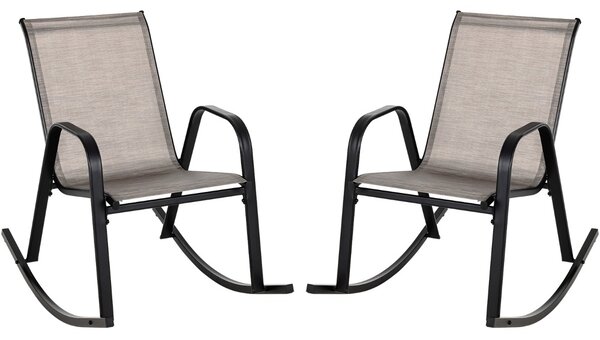 Costway Sedie a dondolo da giardino 2 pezzi, Dondoli da esterno ergonomici in metallo con tessuto traspirante Marrone