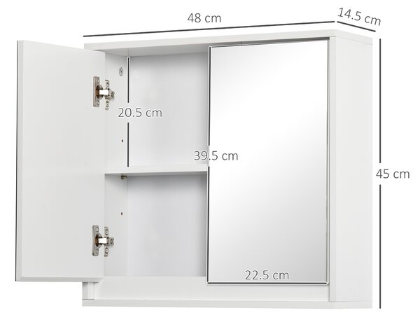 Homcom Mobile Specchiera Bagno a Parete, Armadietto con Ripiano Regolabile e Doppia Porta a Vetro, Bianco, 48x14.5x45cm|Aosom ital