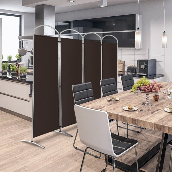 Costway Paravento pieghevole a 4 pannelli da 188cm, Divisorio in tessuto per ambienti interni casa ufficio Marrone