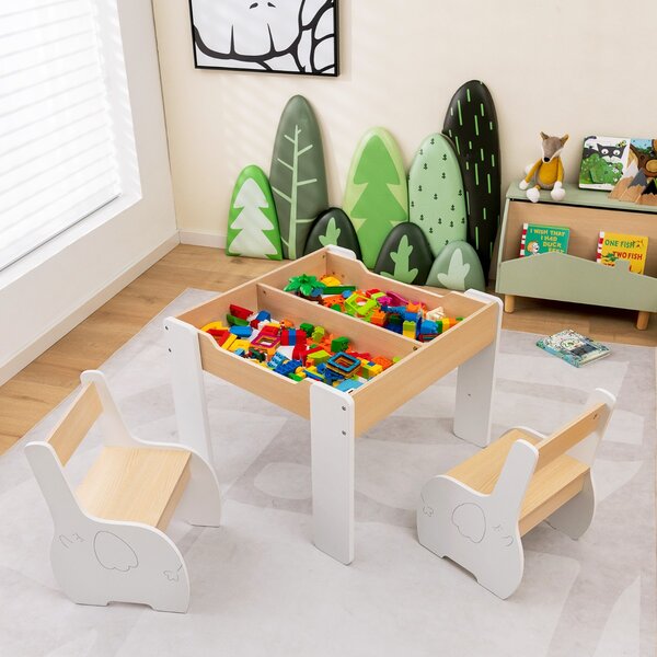 Costway Set di tavolo e sedie per bambini con deposito lavagna rimovibile, Set di mobili 3 PCS per ragazzi e ragazze Bianco