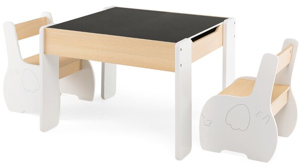 Costway Set di tavolo e sedie per bambini con deposito lavagna rimovibile, Set di mobili 3 PCS per ragazzi e ragazze Bianco