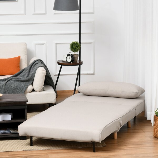 HOMCOM Poltrona Moderno Letto 3 in 1 con Schienale Reclinabile in 6 Posizioni, L'imbottitura spessa e cuscino, 94x78x80 cm, Beige | Aosom Italy