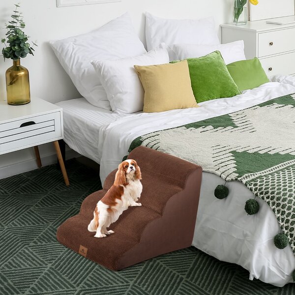 Costway Rampa cani morbida in schiuma a 4 livelli, Scale antiscivolo con superficie a pendenza dolce altezza 51cm Marrone