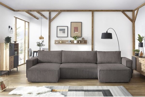 Divano letto angolare a "U" in velluto a coste grigio scuro Nihad - Bobochic Paris